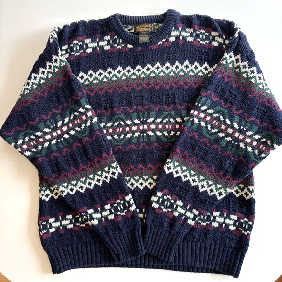 VTG Eddie Bauer Fair Isle Sweater Mens L Grandpa Fisherman Cozy Hygge Made in US - Picture 4 of 10